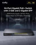 Cudy 26-Port Gigabit 24-Port PoE+ Unmanaged Ethernet Switch, GS1026PS2 - Black thumbnail 2