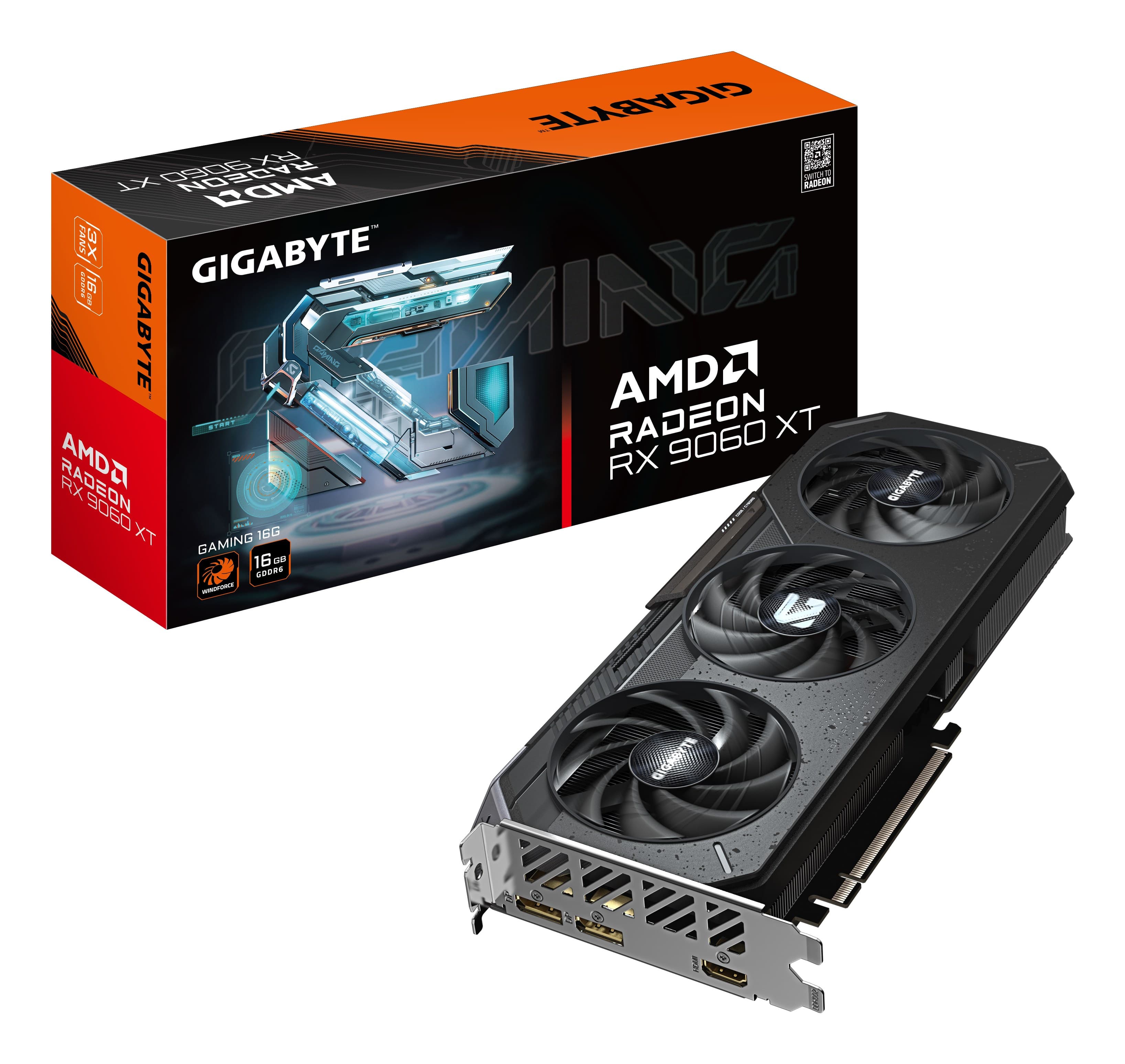 GIGABYTE Radeon RX 9060 XT GAMING 16G Graphics Card - 16GB GDDR6, 128bit, PCI-E 5.0, 3230 MHz Core Clock, 2 x DisplayPort, 1 x HDMI, GV-R9060XTGAMING-16GD