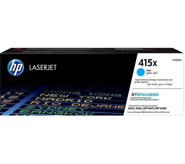HP 415X High Yield Cyan Original LaserJet Toner Cartridge (W2031X) - 6,000 Pages - for LaserJet M454, M455, MFP M479, MFP M480
