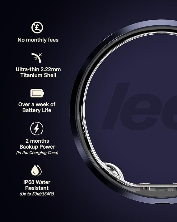 LEEP Smart Ring Size 11 Blue, IP68 Waterproof Health & Fitness Tracker with Heart Rate & Sleep Monitoring - Image 2