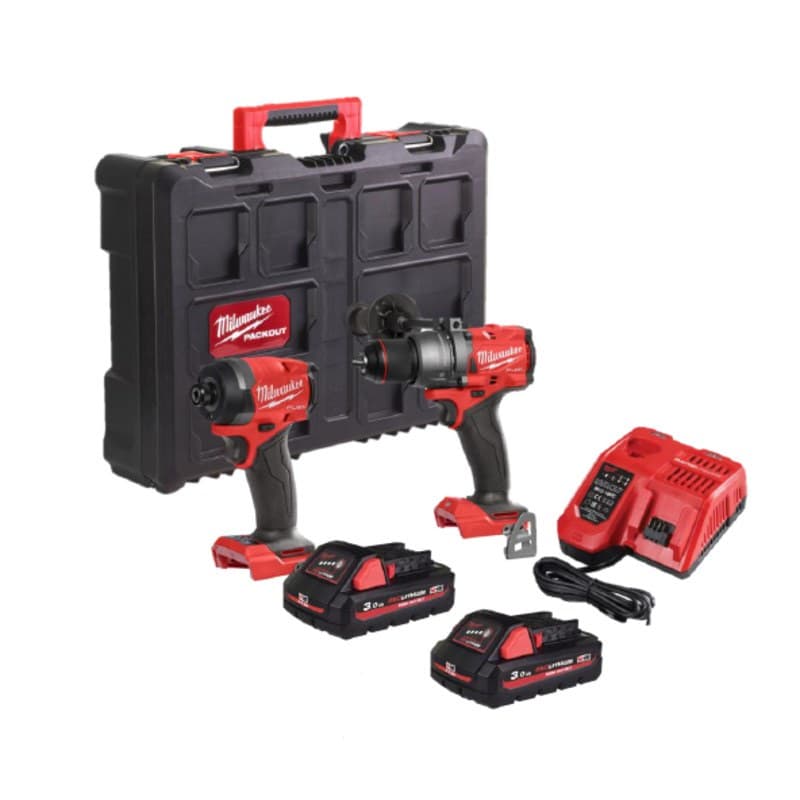 Milwaukee M18FPP2A3-302P Fuel M18FPD3 Combi & M18FID3 Impact Twin Kit 2 x 3ah High Output Batteries