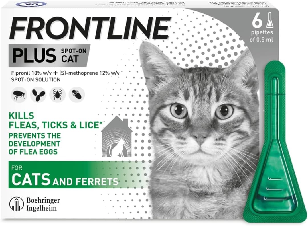 FRONTLINE Plus Flea & Tick Treatment for Cats and Ferrets - 6 Pipettes - Image 1