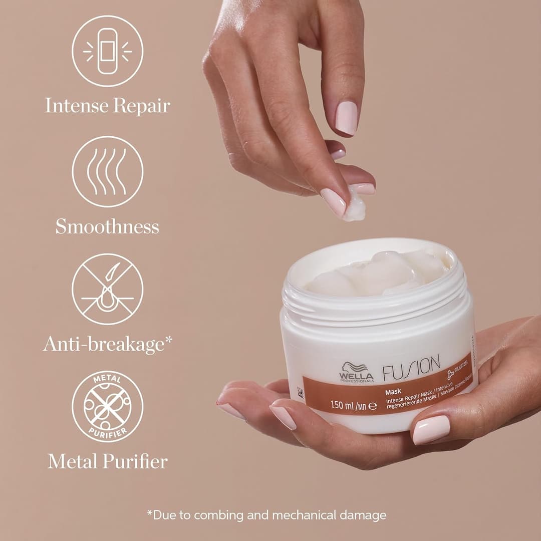 Wella Professionals Fusion Intense Repair Mask - Intense Repair Detangling Hair Mask for Dry & Damaged Hair - Smoothening, Boost Shine & Protect Hair Against Breakage 150ml - Image 6