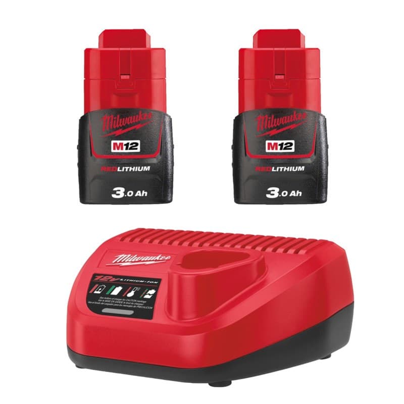 Milwaukee M12B3 12v 3ah Battery Twin Pack and Charger Energy Kit - Image 1
