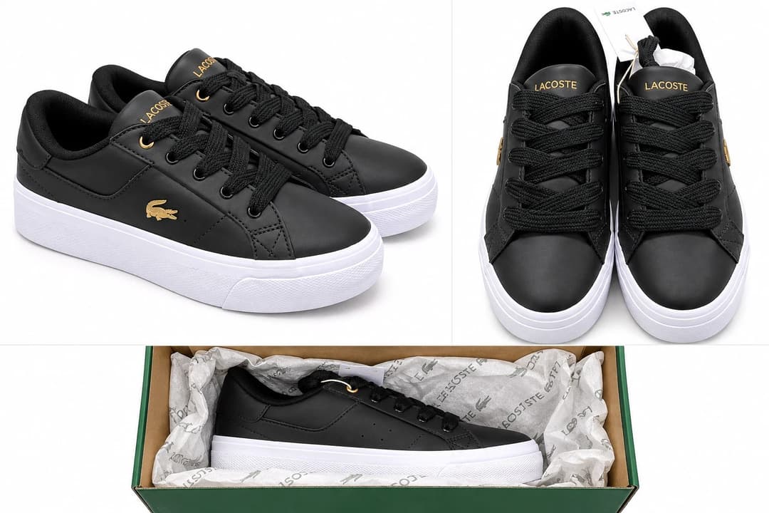 Lacoste Ziane Platform Womens Leather Trainers Black White Gold UK Size 4 - Image 7