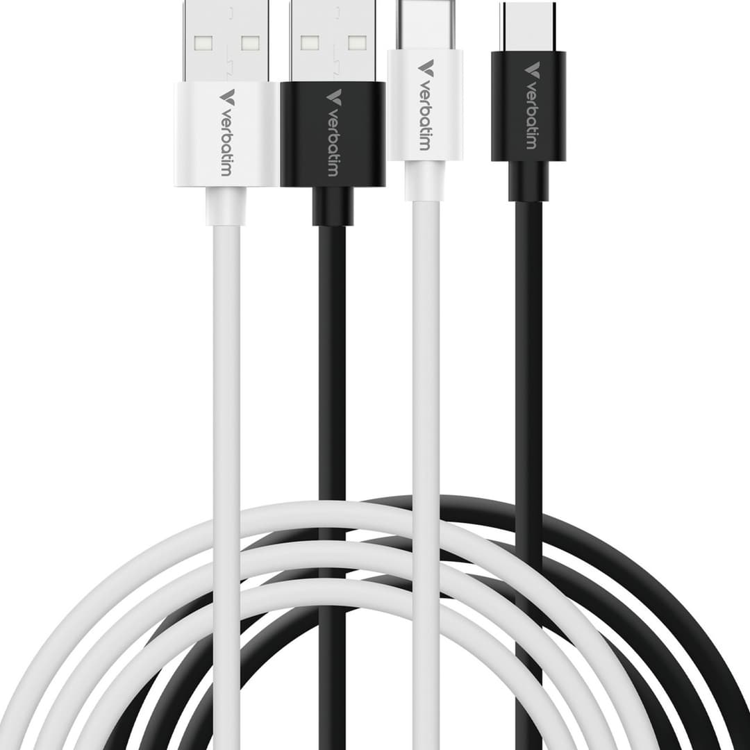 Verbatim Essentials Sync & Charge USB-A to C Cables (2 pack) Black & White,1m,18W QC, 480Mbps, Quick Charge 3.0 Support Up To 18W Charging - Image 1