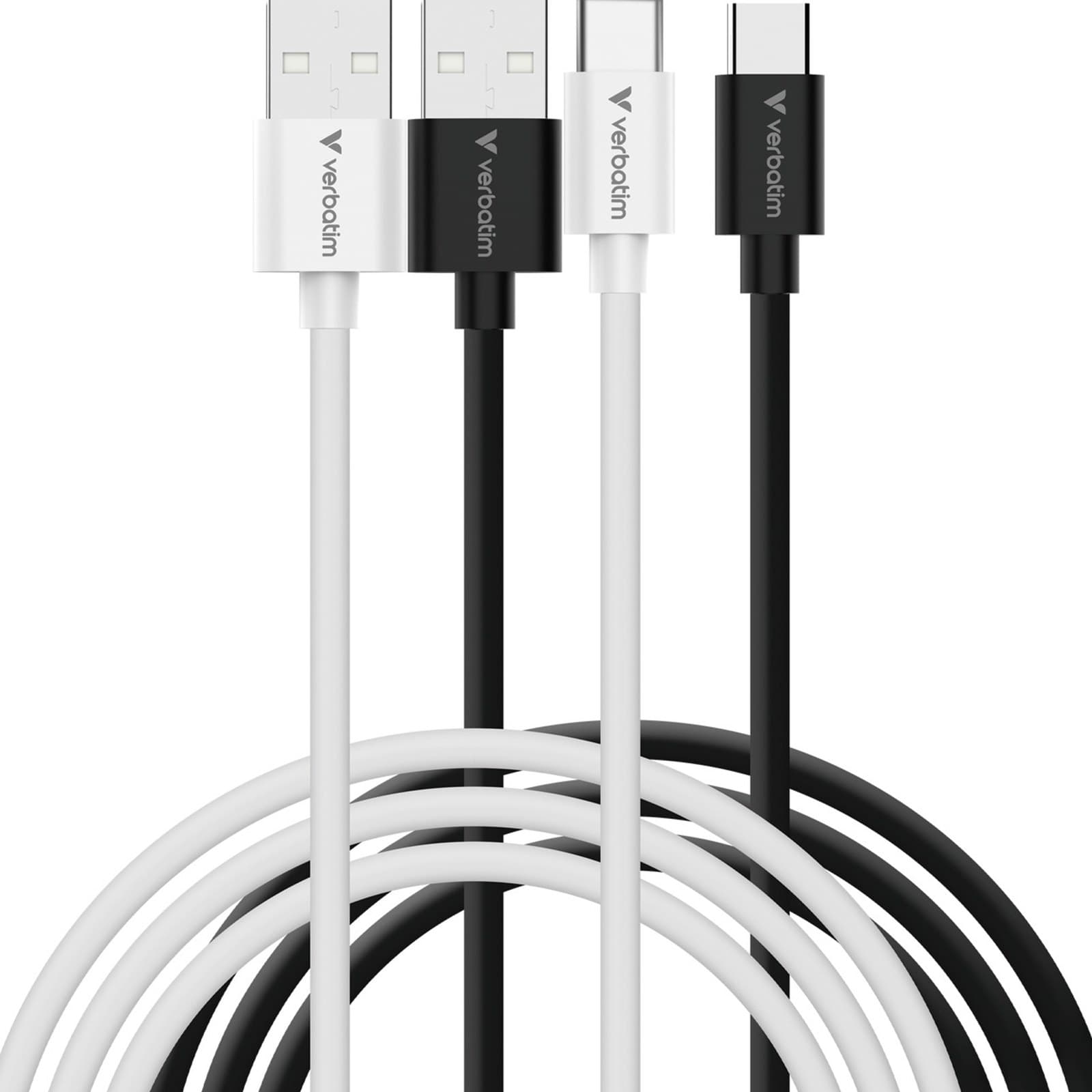 Verbatim Essentials Sync & Charge USB-A to C Cables (2 pack) Black & White,1m,18W QC, 480Mbps, Quick Charge 3.0 Support Up To 18W Charging