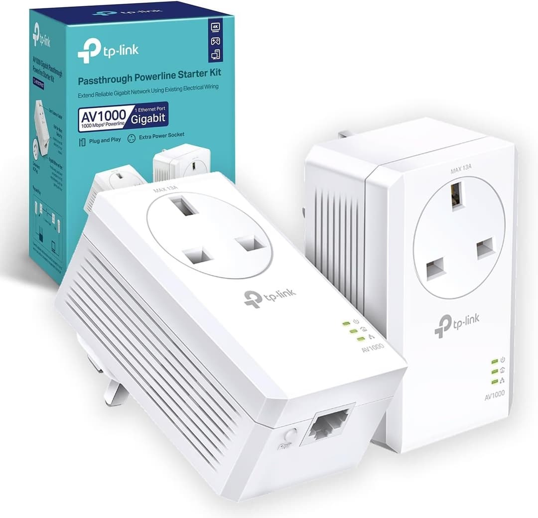 TP-Link TL-PA7017PKIT Gigabit Passthrough Powerline Adapter Starter Kit, Powerline Network Adapters Speed up to 1000 Mbps - Image 1