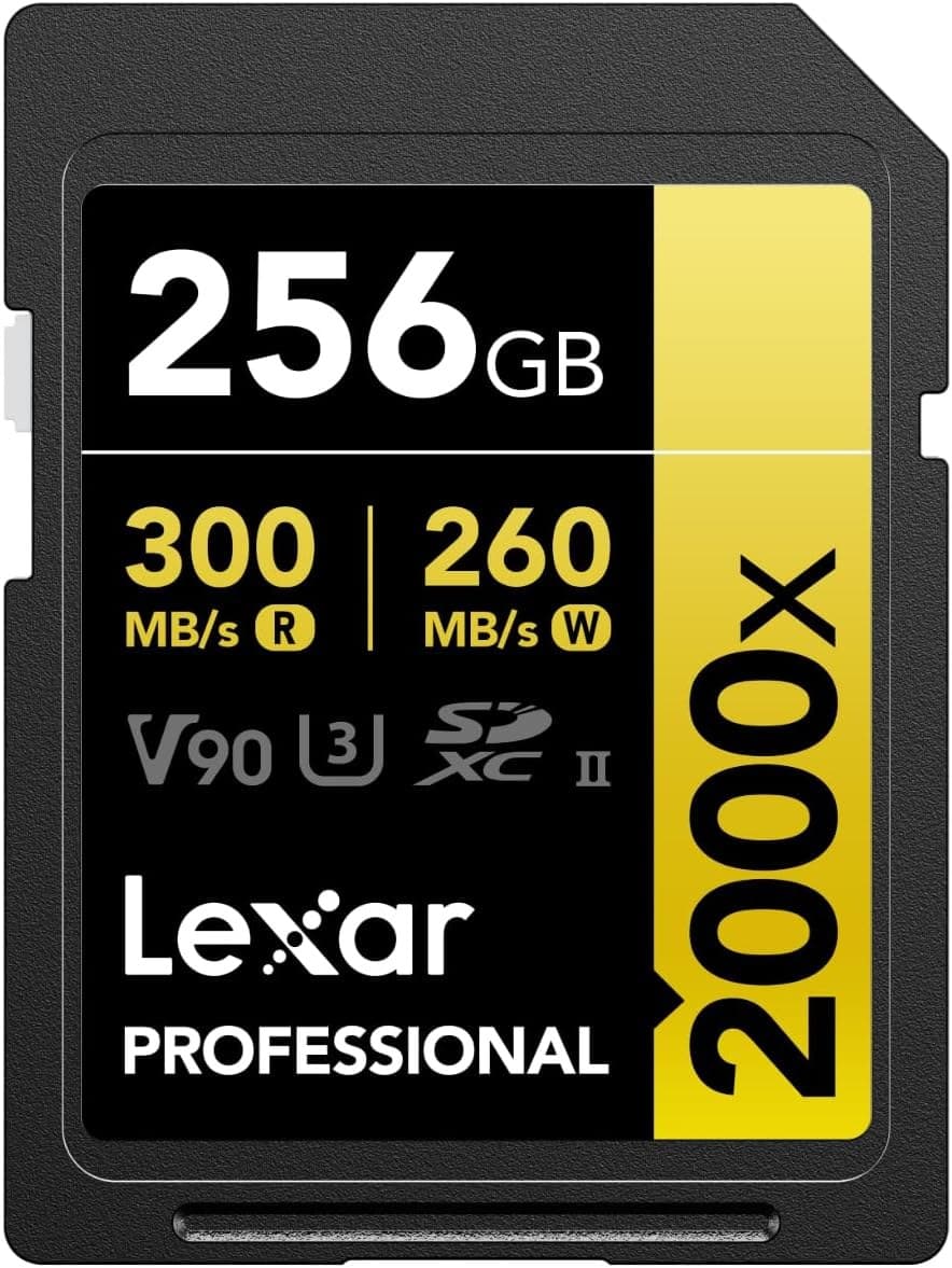 Lexar Professional 2000x SD Card 256GB, SDXC UHS-II Memory Card, Up to 300MB/s Read, 260MB/s Write, Class 10, U3, V90 SDXC Card for DSLR, Full-HD Cinema-Quality 8K Video Cameras
