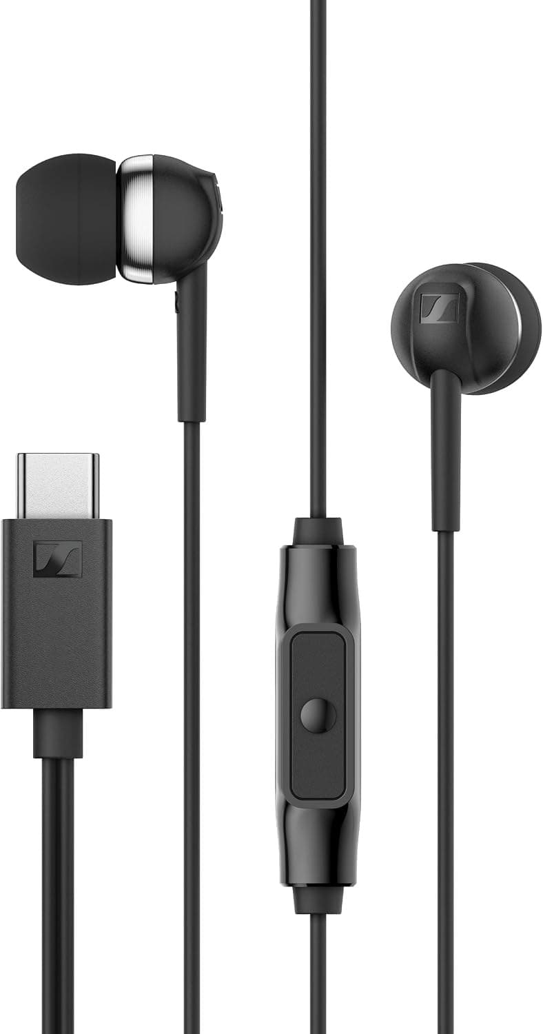 Sennheiser CX 80U – Wired In-ear Headphones, USB C Connection, In-line One-Button Smart Remote with Microphone, Closed Earbuds for Passive Noise Cancelling – Black - Image 1