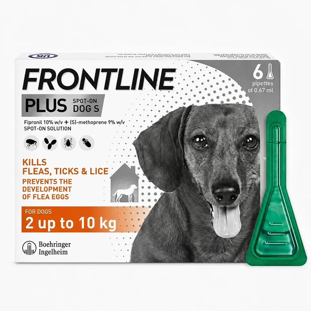 FRONTLINE Plus Flea & Tick Treatment for Small Dogs (2-10 kg) - 6 Pipettes (USP3408) - Image 1