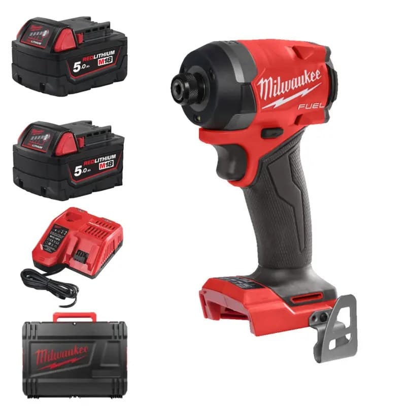 Milwaukee M18FID3-0 18v Fuel Impact Driver Kit - 2 x 5.0ah Batteries, Charger & Case - Image 1