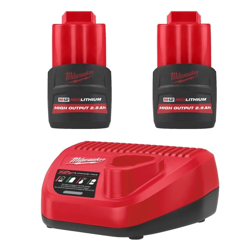 Milwaukee M12HB2.5 12v 2.5ah Battery Twin Pack and Charger Energy Kit - Image 1