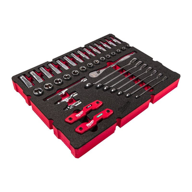 Milwaukee 4932493640 55pc Packout Drawer 3/8" Ratchet and Ratcheting Combination Spanner Foam Insert Set