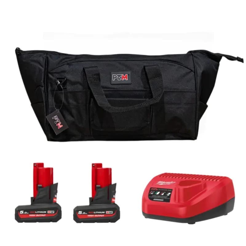 Milwaukee M12 5ah High Output Energy Pack In PTM Bag - 2 x M12HB5 5.0ah Batteries, C12C Charger with PTM Bag - Image 1