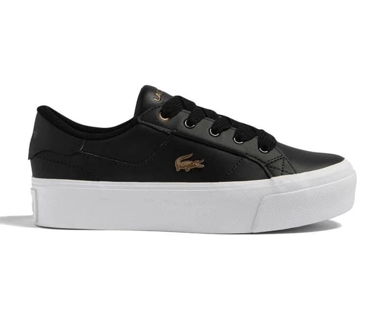 Lacoste Ziane Platform Womens Leather Trainers Black White Gold UK Size 4 - Image 3