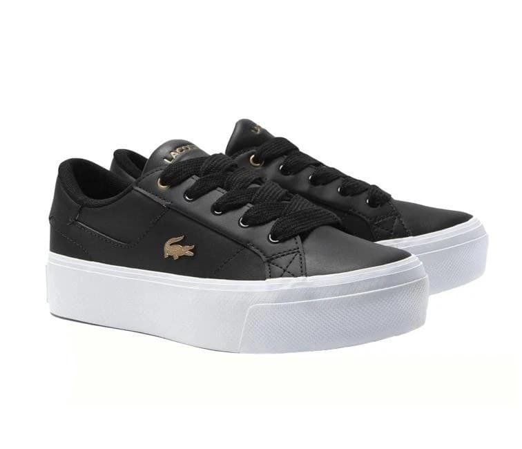 Lacoste Ziane Platform Womens Leather Trainers Black White Gold UK Size 4 - Image 1