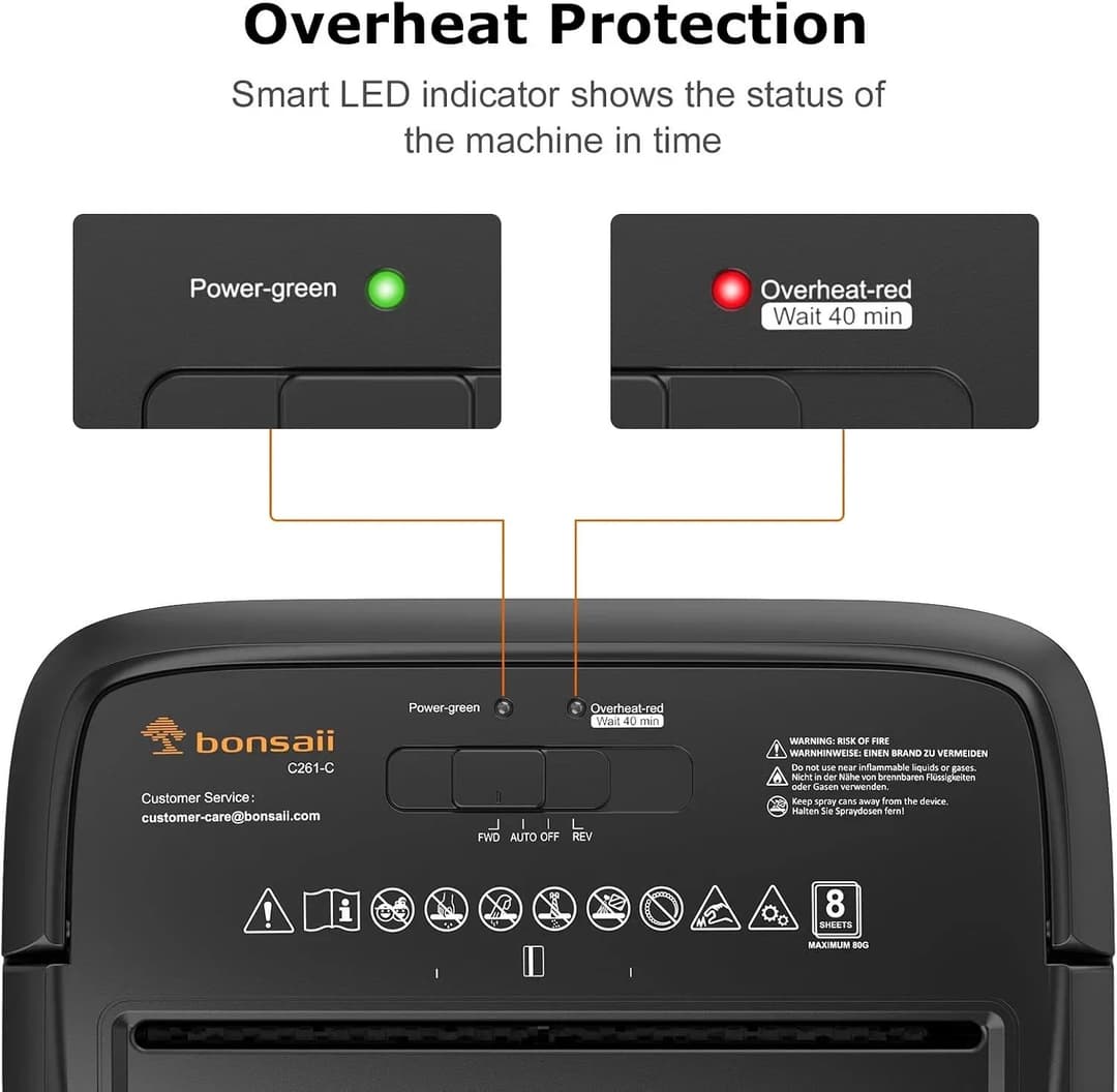 Bonsaii 8-Sheet Cross-Cut Paper Shredder for Home Office,P-4 Security C261-C - Image 2