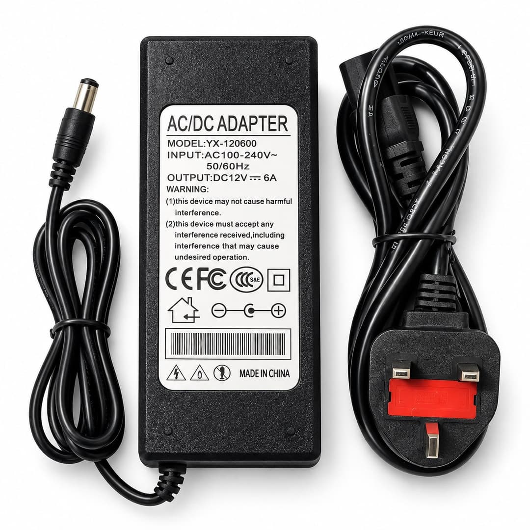 TechPro 12V 6A AC/DC Power Supply Adapter with UK Plug - Image 1