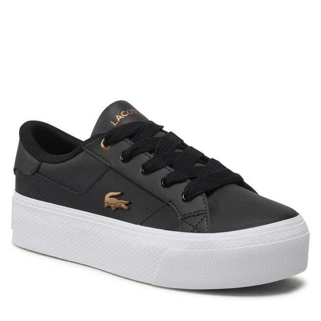 Lacoste Ziane Platform Womens Leather Trainers Black White Gold UK Size 4 - Image 2