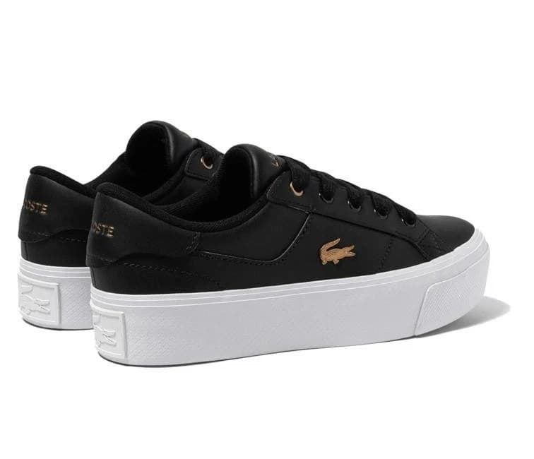 Lacoste Ziane Platform Womens Leather Trainers Black White Gold UK Size 4 - Image 4