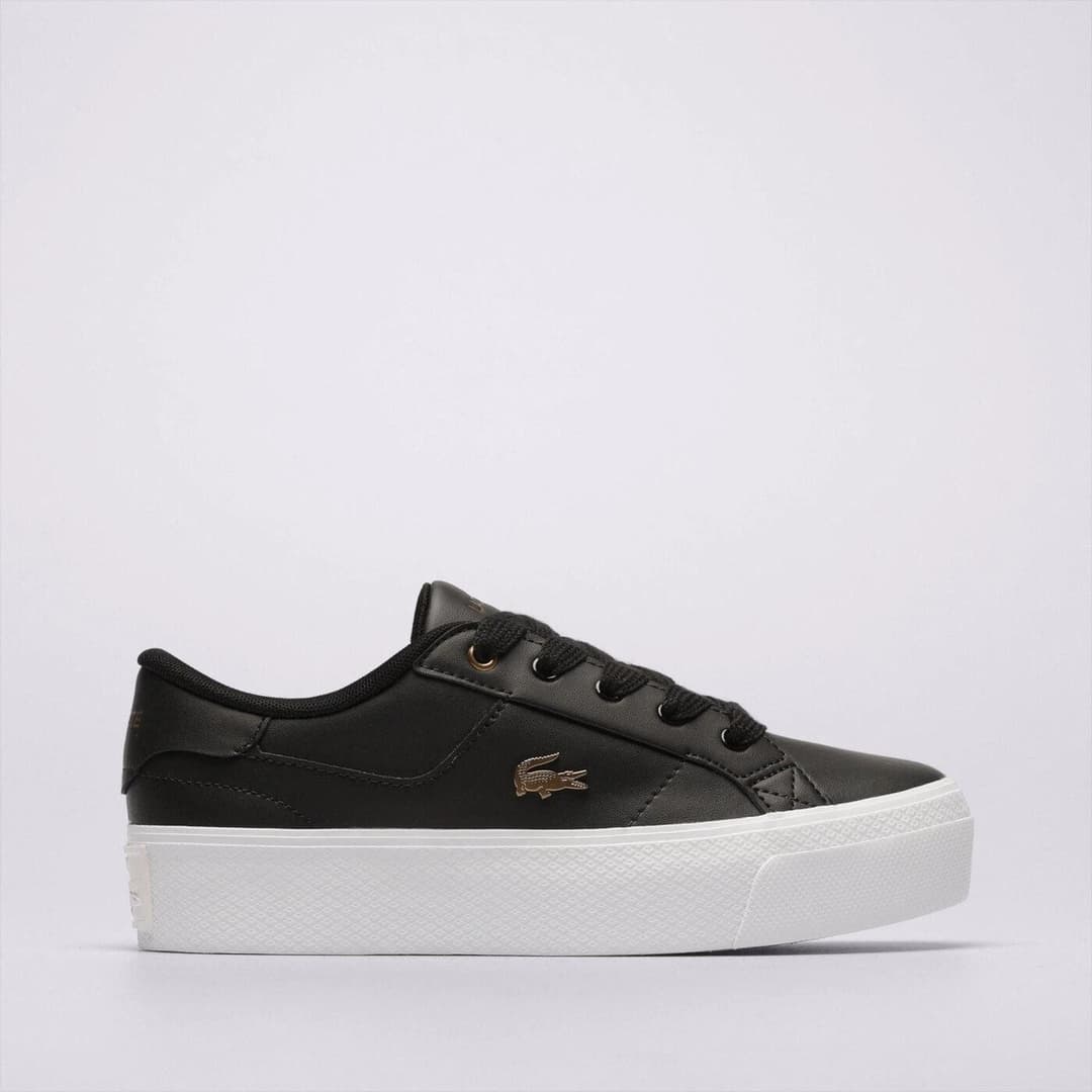 Lacoste Ziane Platform Womens Leather Trainers Black White Gold UK Size 4 - Image 6