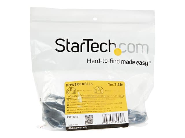StarTech PXT1001M 1m Power Extension Cord Black - Image 5