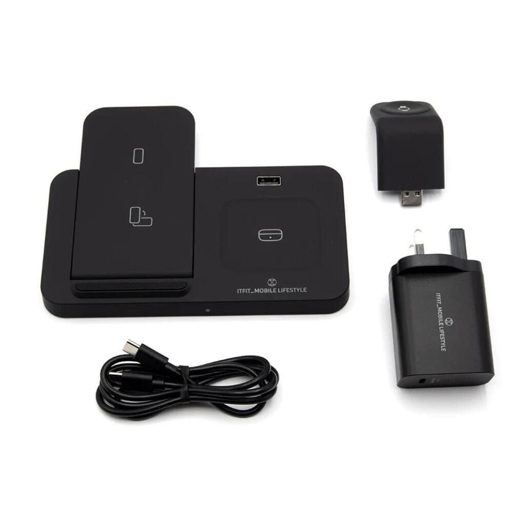 ITFIT 3-in-1 Wireless Charging Pad for Samsung Devices, Fast Charge Stand for Phone - Black - Image 3