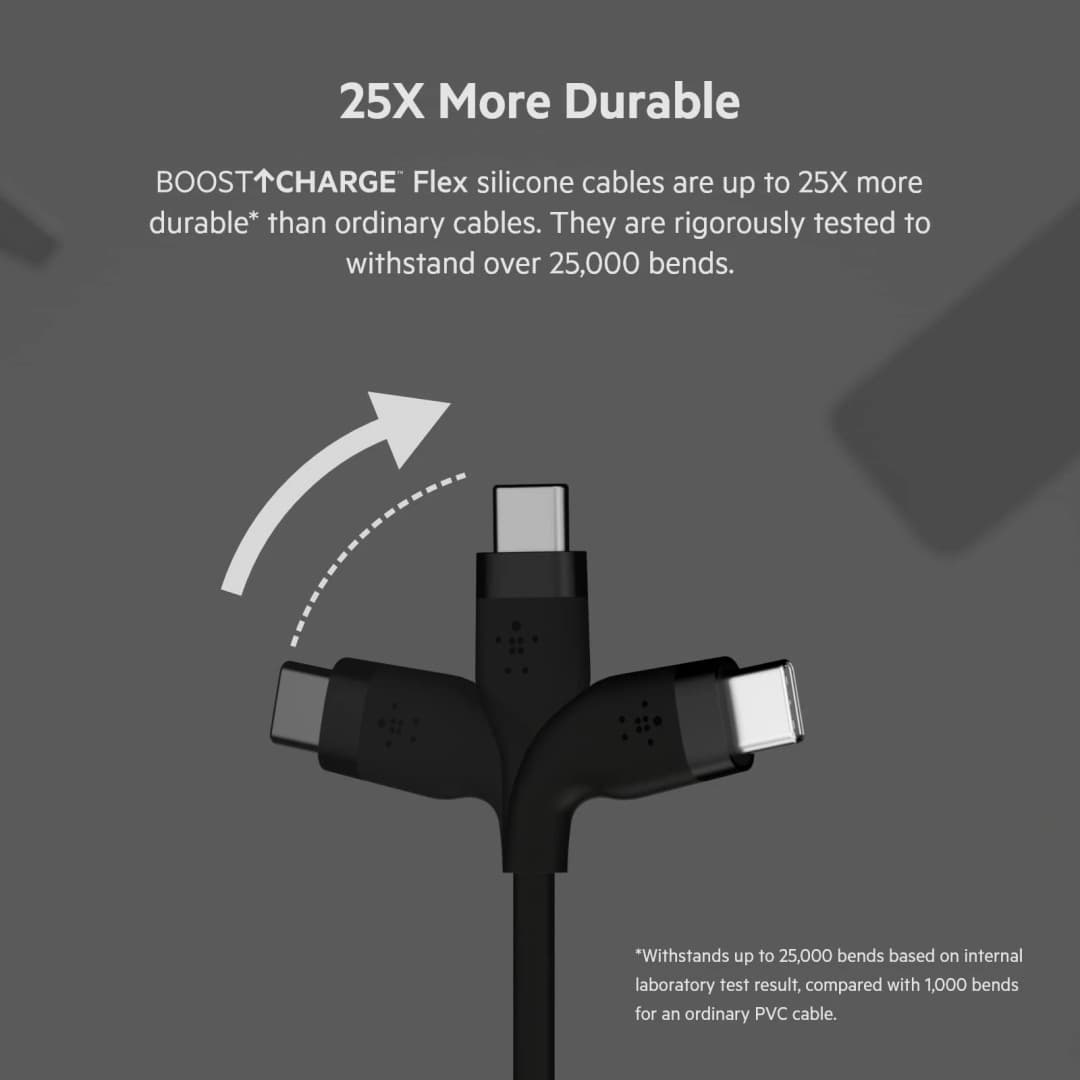 Belkin BoostCharge Flex USB-C to USB-C Cable 2M Fast Charging Silicone Cable with Clip – Black - Image 6