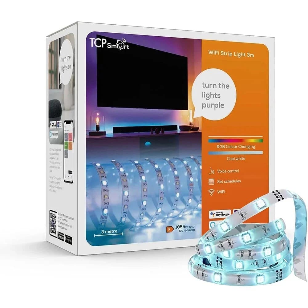 TCP Smart Wi-Fi RGBW LED Tape Light 3M, App & Voice Controlled Strip Light, IP20 UK Plug - Image 1