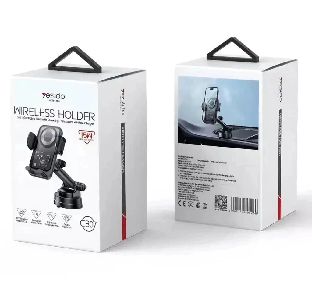 Yesido C307 Wireless Car Phone Holder 15W Fast Charging Auto Clamping Mount - Image 2