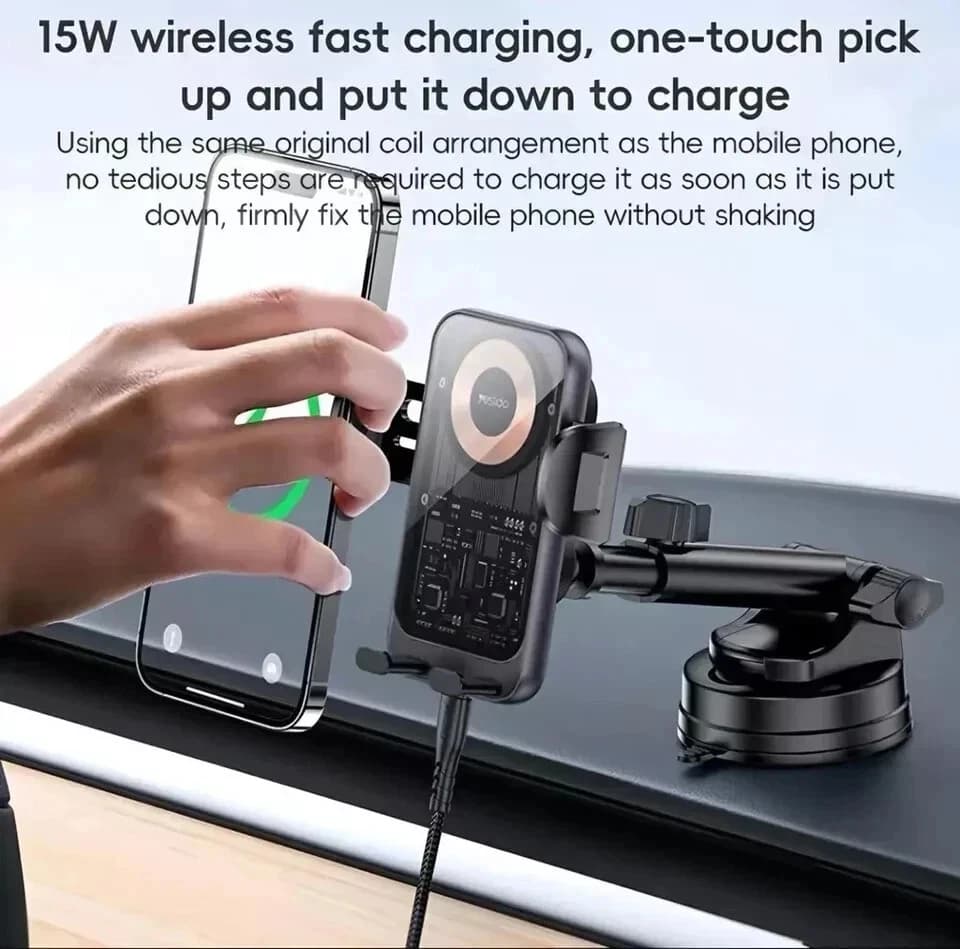 Yesido C307 Wireless Car Phone Holder 15W Fast Charging Auto Clamping Mount - Image 5