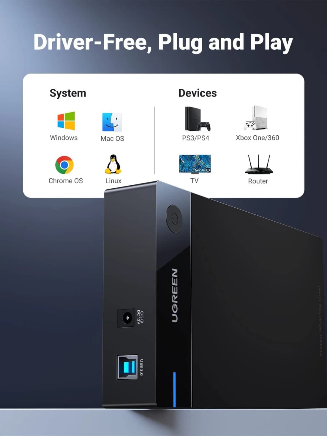 UGREEN Hard Drive Enclosure USB 3.0 to SATA HDD Caddy for 2.5 3.5 inch SSD HD - Image 3