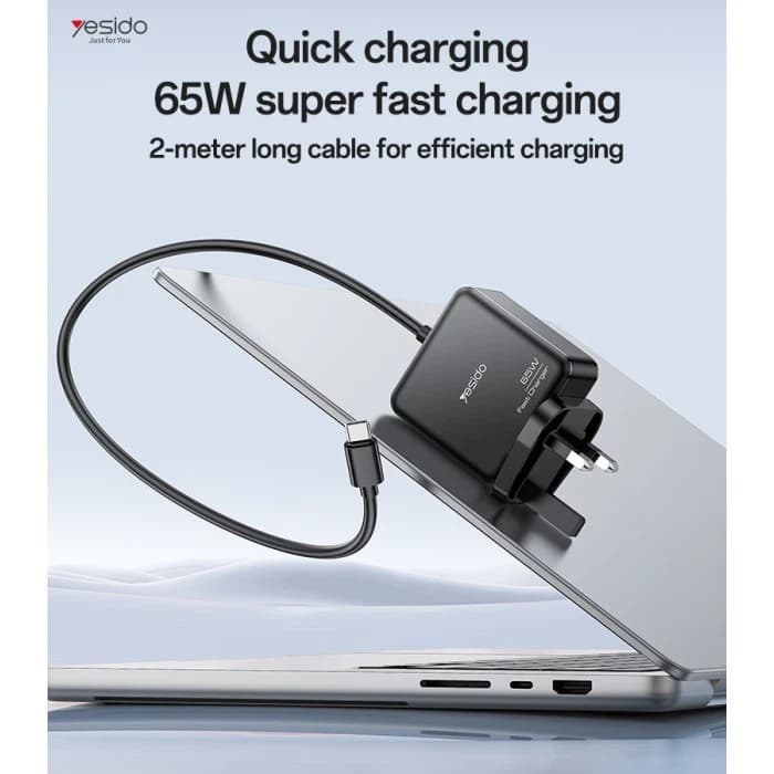 Yesido YC93 65W USB-C Laptop Charger Adapter Fast Charging with 2M Cable & UK Plug - Image 2