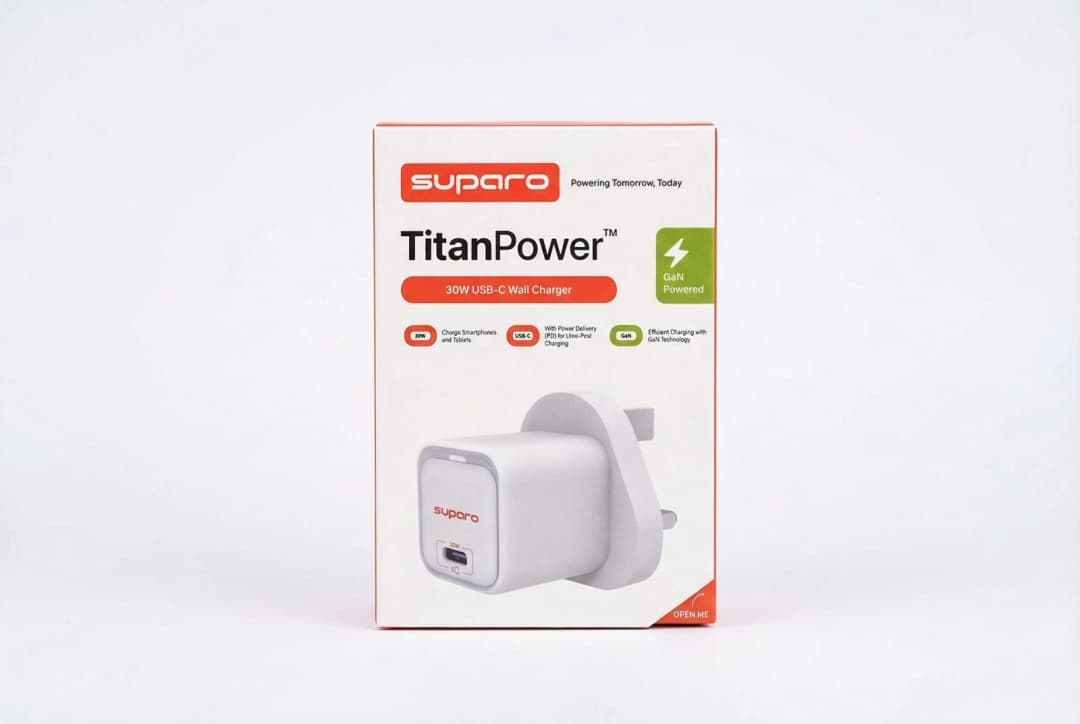 Suparo 30W USB-C GaN Charger Adapter Fast Plug 3-Pin UK - White - Image 2
