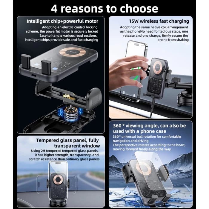 Yesido C307 Wireless Car Phone Holder 15W Fast Charging Auto Clamping Mount - Image 3