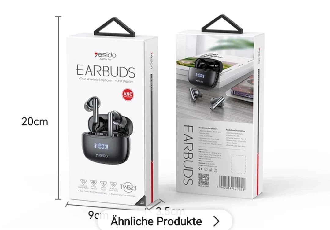 Yesido TWS23 ANC True Wireless Earbuds BT5.3 LED Display 6H 300mAh Touch Type-C - Black - Image 4
