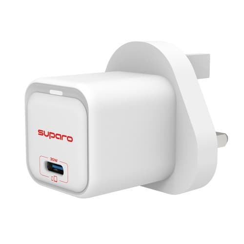 Suparo 30W USB-C GaN Charger Adapter Fast Plug 3-Pin UK - White - Image 1