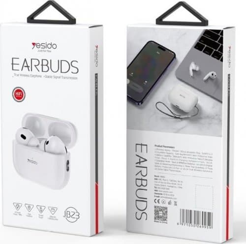 Yesido JB23 True Wireless Earbuds BT5.3 HiFi 4H Touch Control Pop-up 300mAh - White - Image 2