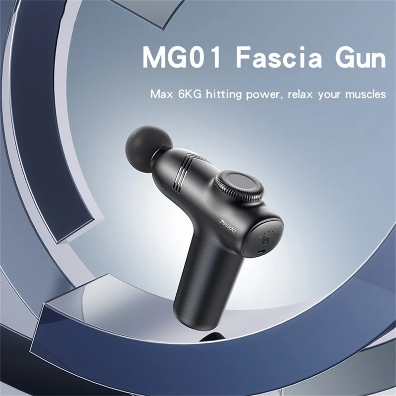 YESIDO MG01 5 Speeds Muscle Relief Portable Deep Tissue Massage Gun with 4 Heads - Black - Image 2