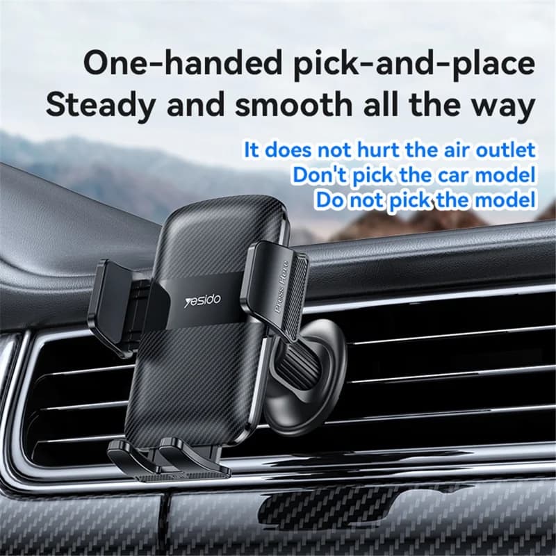 YESIDO C251 Air Vent Car Phone Holder for 4.8-7.2 Inch Phones, 360-Degree Rotation - Black - Image 2