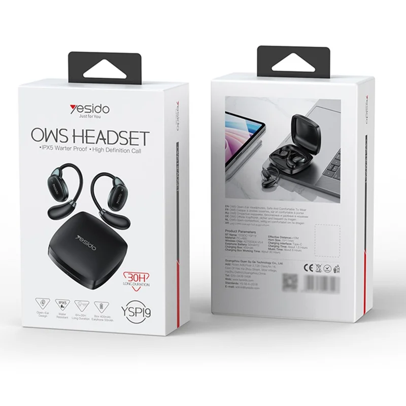 YESIDO YSP19 OWS Open-Ear Bluetooth-compatible Headphones with IPX5 Waterproof Rating - Black - Image 8