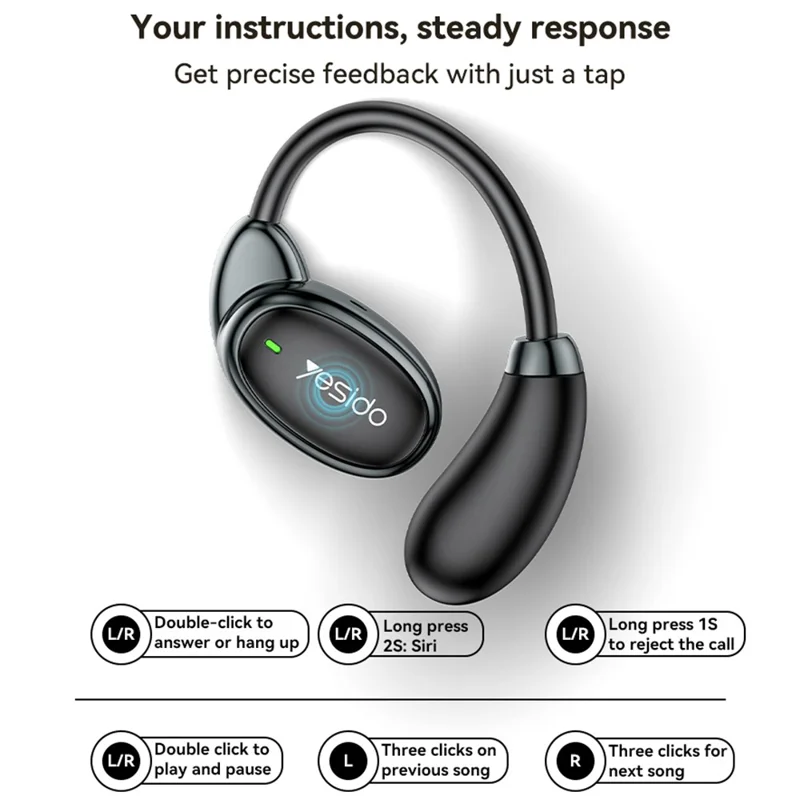 YESIDO YSP19 OWS Open-Ear Bluetooth-compatible Headphones with IPX5 Waterproof Rating - Black - Image 6