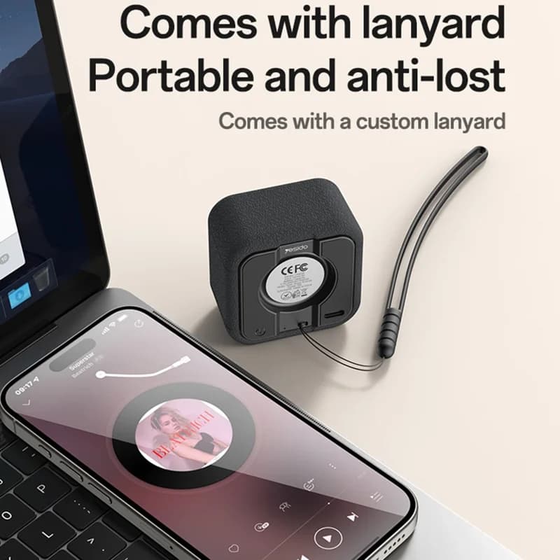 YESIDO YSW35 Mini Cube TWS Bluetooth-compatible Speaker with Lanyard Enhanced Bass Portable Subwoofer - Black - Image 6