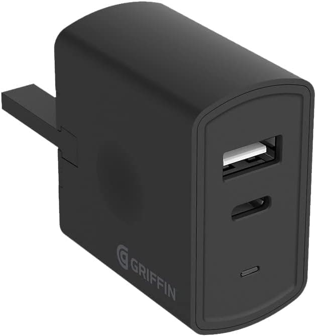 Griffin Dual USB-C 15W and USB-A 18W Wall Charger UK Plug - Black - Image 1