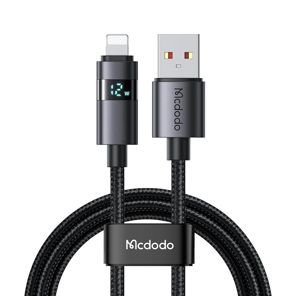 Mcdodo USB-A to Lightning Cable 4ft with LED Display – Nylon Braided Fast Charging for iPhone,1.2M iPad & AirPods - Image 1