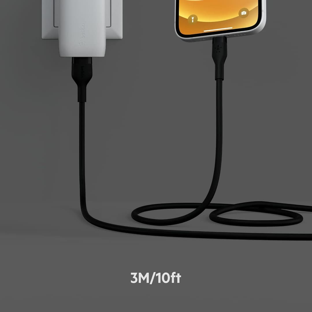 Belkin BoostCharge Flex USB-A to Lightning Cable 3M, Silicone Fast Charging Cable for iPhone & iPad – Black - Image 6