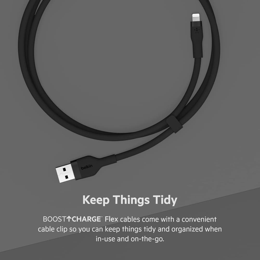 Belkin BoostCharge Flex USB-A to Lightning Cable 3M, Silicone Fast Charging Cable for iPhone & iPad – Black - Image 5