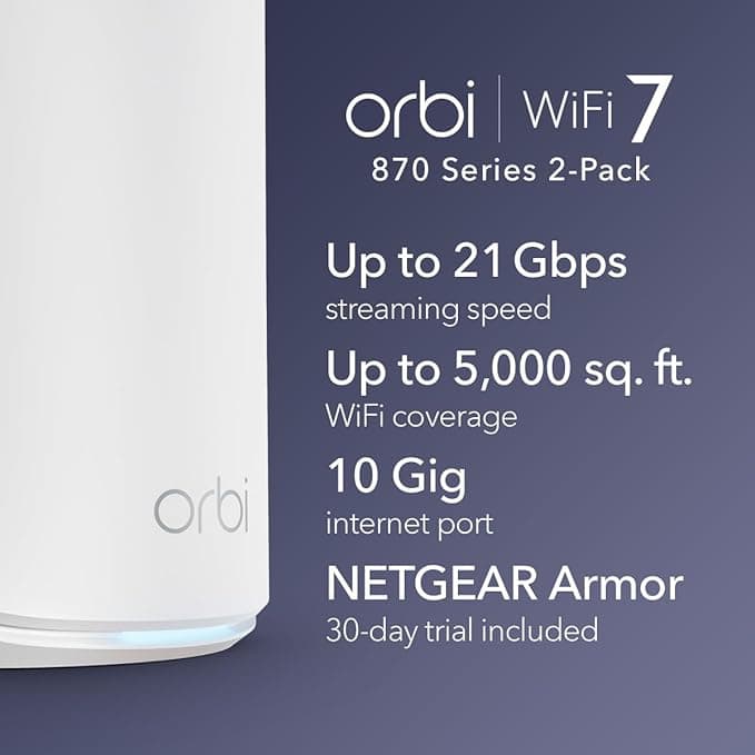 NETGEAR Orbi 870 Series WiFi 7 Mesh System RBE872 Router and Satellite 21 Gbps 5000 sq ft Coverage Tri Band BE21000 10G Port - Image 2