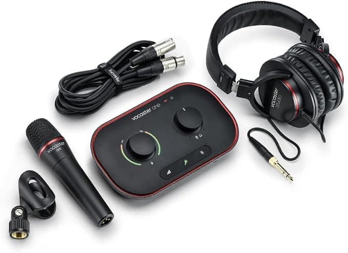 Focusrite Vocaster One Studio Podcast Recording Interface with DM1 Mic HP60v Headphones